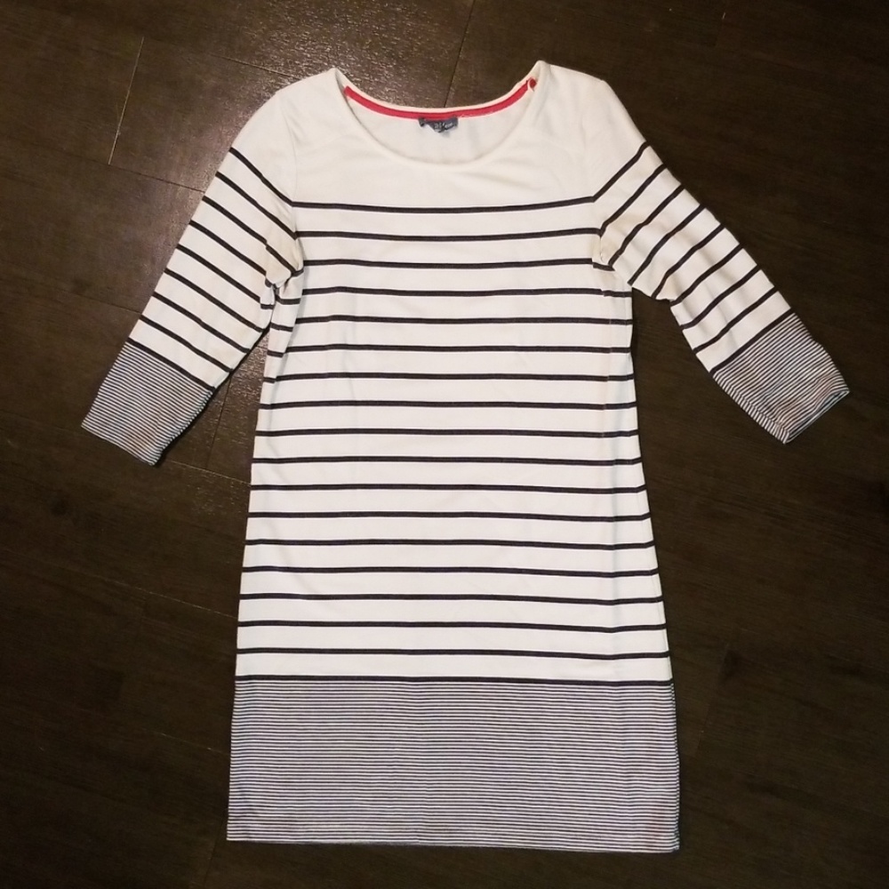 White & Navy Stripe Cotton Dress